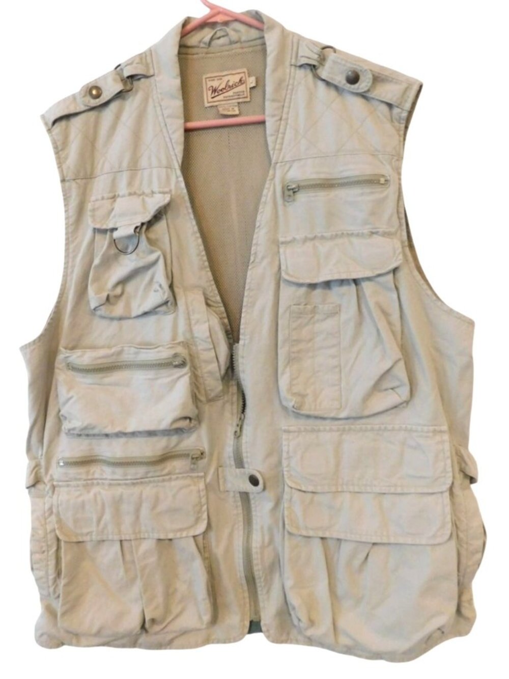 Woolrich Vest Mens Large Tan Beige Utility Fishing Safari Gorpcore Outdoor